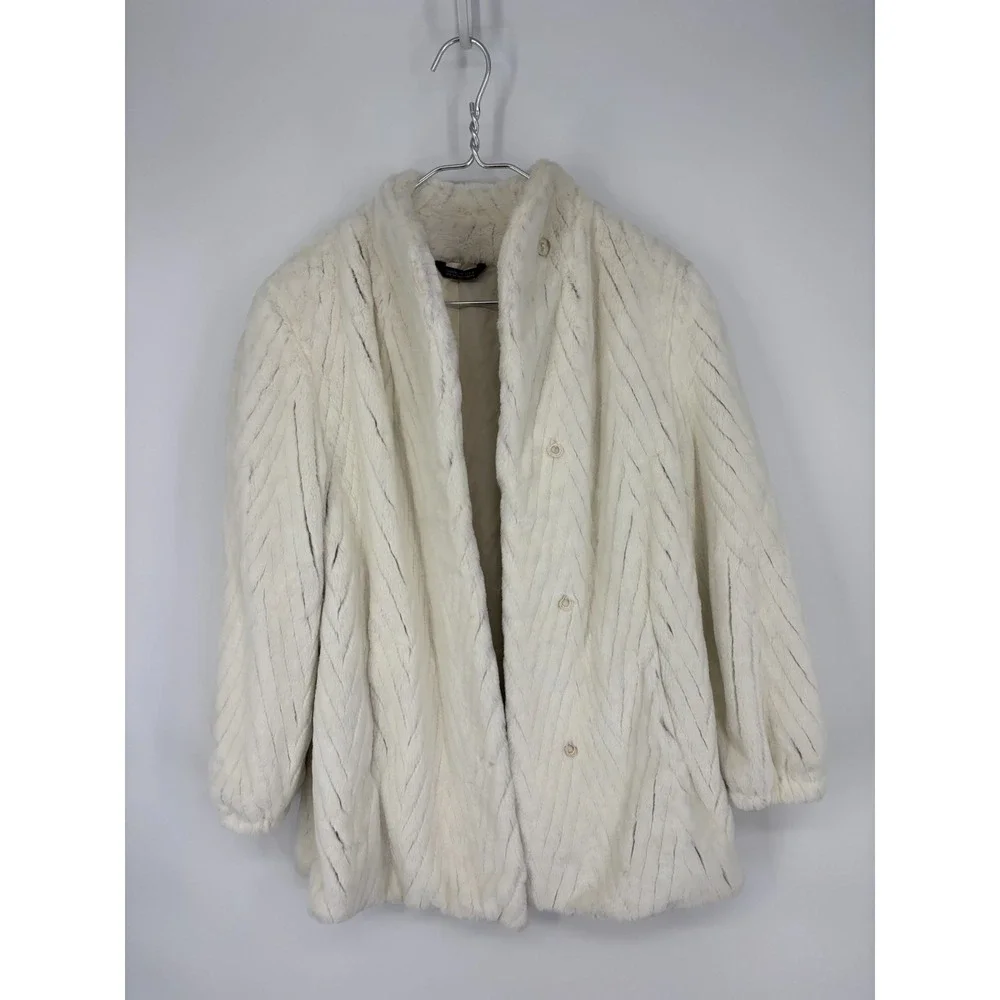 Vintage Coat Style VI Ltd Womens Size M/L White Faux Fur Mob Wife - Picture 2 of 10